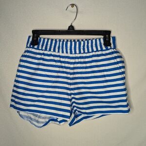 J. Crew NEW Womens Short Shorts Blue White Stripe Mid Rise Elastic Pull On 00